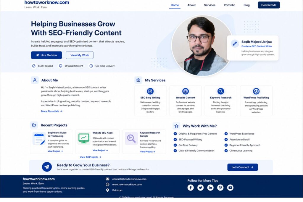 Simple freelance portfolio website example